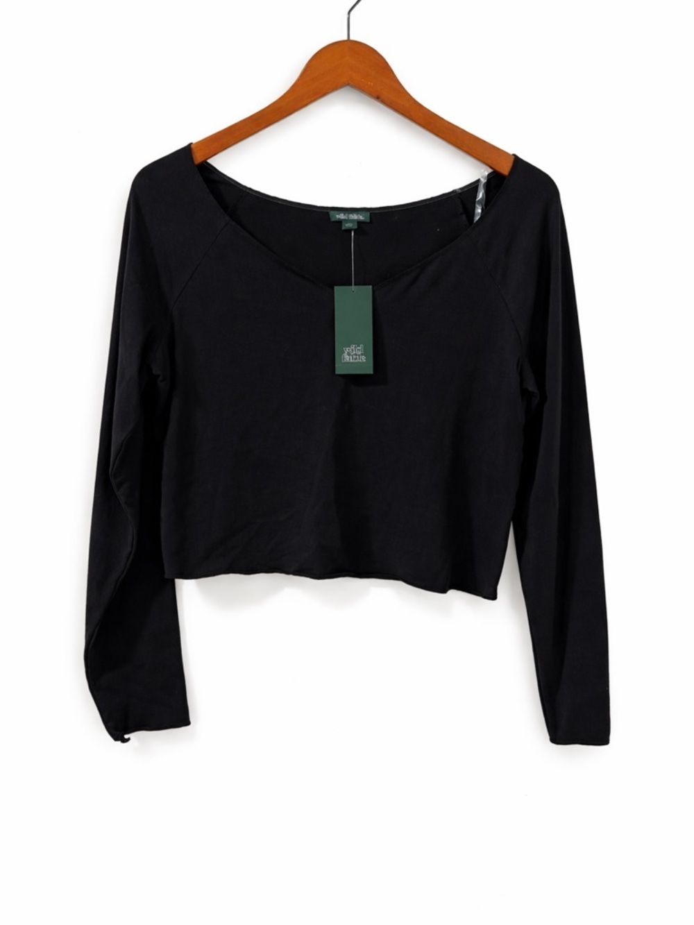 Wild Fable Black V-Neck Cropped Long Sleeve T-Shirt Size XXL Casual
